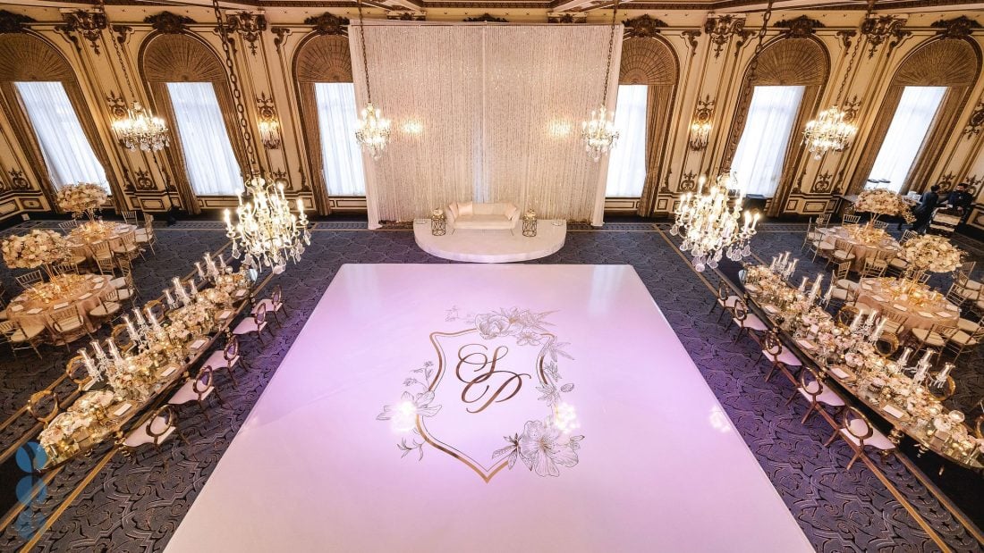 The Reception Dance Floor used as a way to brand the couple using their wedding monogram.